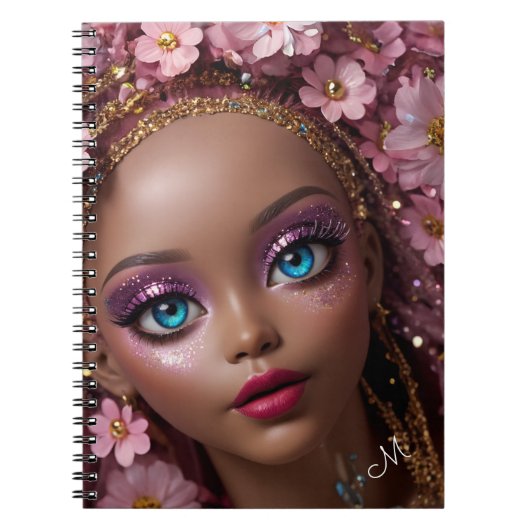 Sparkly Doll Glitter en Bloemen Notitieboek (Voorkant)