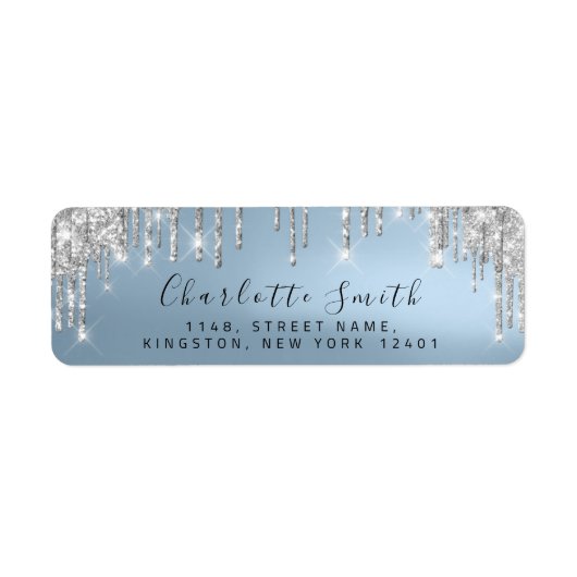 Sparkly Drift Silver Grey Royal Blue RSVP Bridal Etiket (Voorkant)