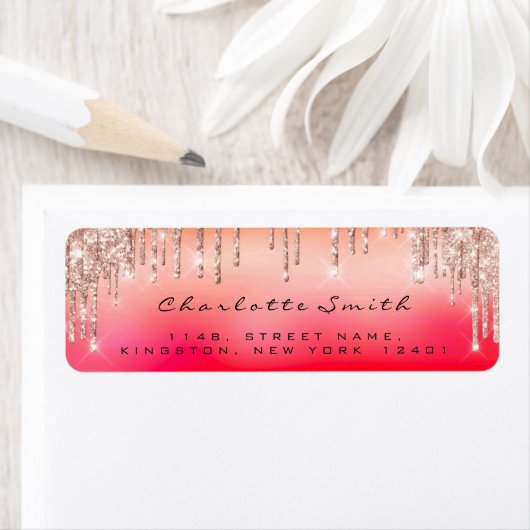 Sparkly Drips Roos rSVP Ombre Rood Koraal Etiket (Insitu)