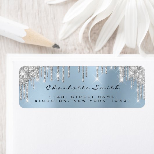 Sparkly Drips Zilver Grijs Grijs Blauw RSVP Bruilo Etiket (Insitu)