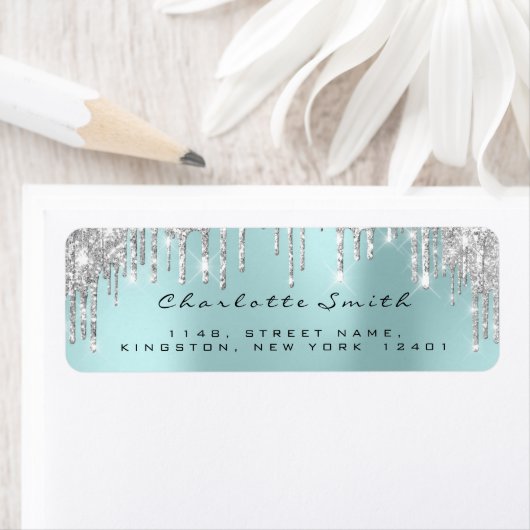 Sparkly droogt Zilvergrijze Aqua RSVP Weddenschap Etiket (Insitu)