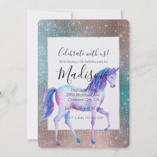 Sparkly Eenhoorn Verjaardag Kaart (Voorkant)