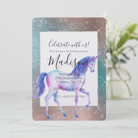 Sparkly Eenhoorn Verjaardag Kaart (Staand voorkant)