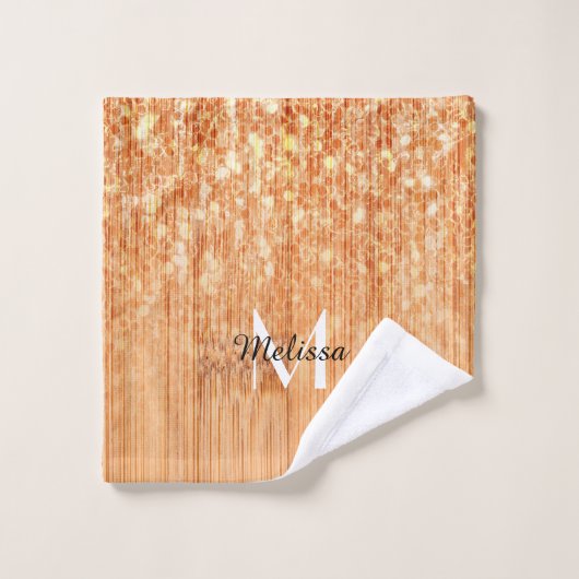 Sparkly elegante sinaasappel bamboe houtprint Mono Bad Handdoek (Wasdoekje)
