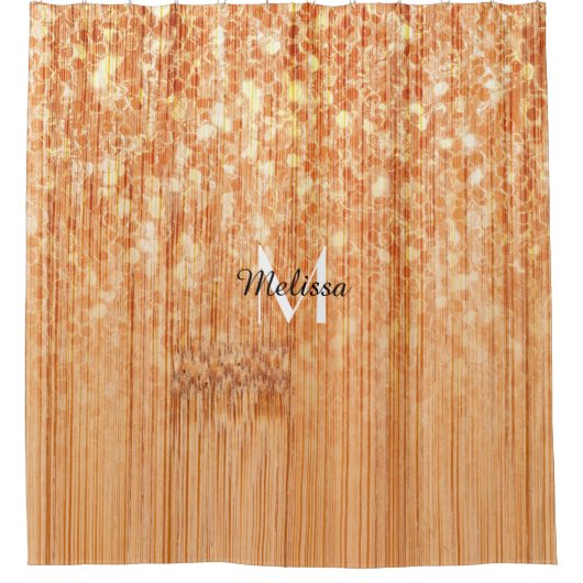 Sparkly elegante sinaasappel bamboe houtprint Mono Douchegordijn (Voorkant)