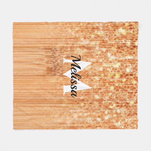 Sparkly elegante sinaasappel bamboe houtprint Mono Fleece Deken (Voorkant (Horizontaal))