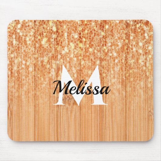 Sparkly elegante sinaasappel bamboe houtprint Mono Muismat (Voorkant)