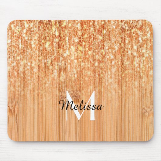 Sparkly elegante sinaasappel bamboe houtprint Mono Muismat (Voorkant)