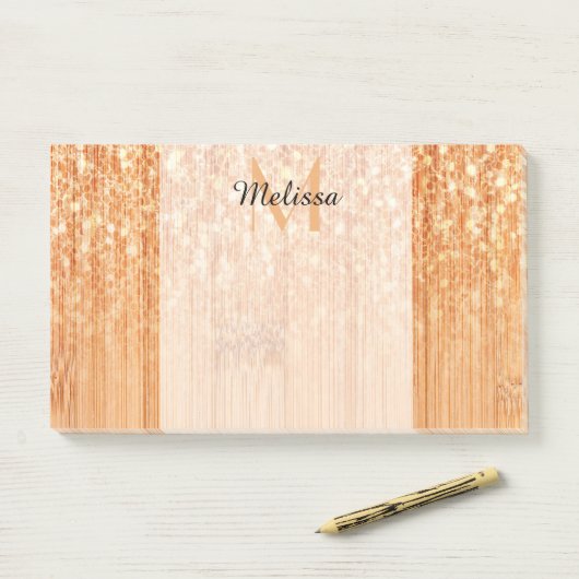 Sparkly elegante sinaasappel bamboe houtprint Mono Post-it® Notes (Op bureau)