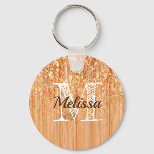 Sparkly elegante sinaasappel bamboe houtprint Mono Sleutelhanger