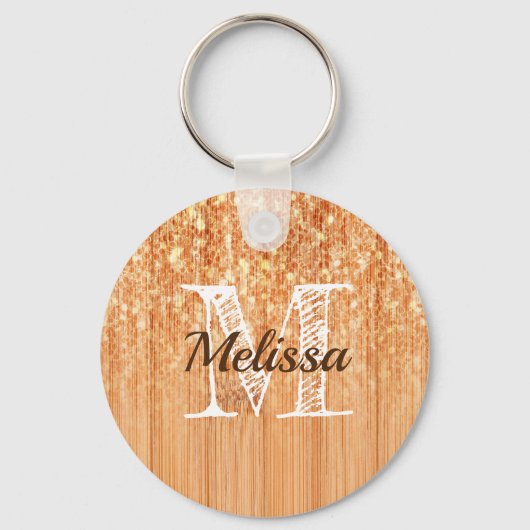 Sparkly elegante sinaasappel bamboe houtprint Mono Sleutelhanger (Voorkant)