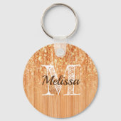 Sparkly elegante sinaasappel bamboe houtprint Mono Sleutelhanger (Achterkant)