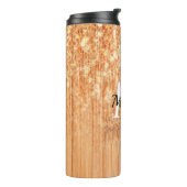 Sparkly elegante sinaasappel bamboe houtprint Mono Thermosbeker (Gedraaid links)