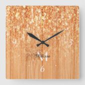 Sparkly elegante sinaasappel bamboe houtprint Mono Vierkante Klok (Voorkant)
