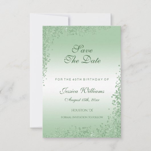 Sparkly Emerald Green Glitter Decoration Birthday Save The Date (Voorkant)