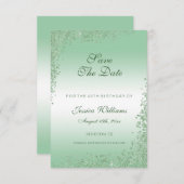 Sparkly Emerald Green Glitter Decoration Birthday Save The Date (Voorkant / Achterkant)