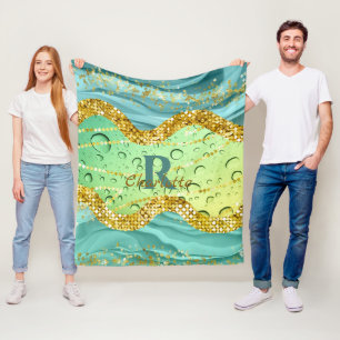 Sparkly Emerald Green Monogram   Lichtgradiënt Fleece Deken