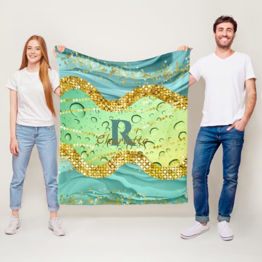 Sparkly Emerald Green Monogram | Lichtgradiënt Fleece Deken (In situ)