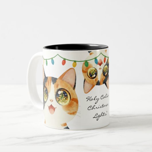 Sparkly-Eyed Cats Holy Calico Lights Tweekleurige Koffiemok (Voorkant links)