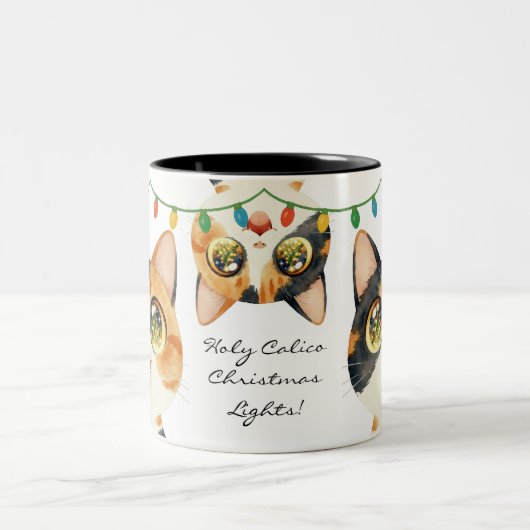 Sparkly-Eyed Cats Holy Calico Lights Tweekleurige Koffiemok (Center)