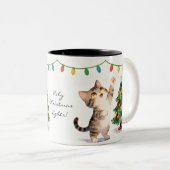 Sparkly-Eyed Christmas Tree Kitten Gift Tweekleurige Koffiemok (Voorkant rechts)