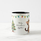 Sparkly-Eyed Christmas Tree Kitten Gift Tweekleurige Koffiemok (Center)