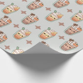 Sparkly Fall Drinks Kawaii Pastel Pattern Cadeaupapier (Hoek)