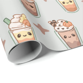 Sparkly Fall Drinks Kawaii Pastel Pattern Cadeaupapier