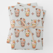 Sparkly Fall Drinks Kawaii Pastel Pattern Inpakpapier Vel (In situ)