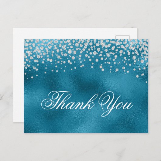 Sparkly Faux Diamonds Blue Folie Dank u Briefkaart (Voorkant / Achterkant)