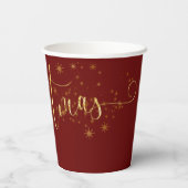 Sparkly Faux Gold Flake Merry Kerstmis op rood Papieren Bekers (Achterkant)