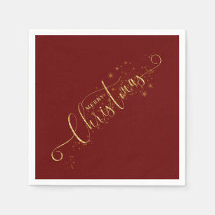 Sparkly Faux Gold Flake Merry Kerstmis op rood Servet