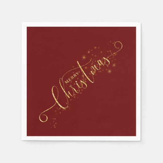 Sparkly Faux Gold Flake Merry Kerstmis op rood Servet (Voorkant)
