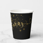 Sparkly Faux Gold Flake Merry Kerstmis op zwart Papieren Bekers (Achterkant)