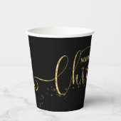 Sparkly Faux Gold Flake Merry Kerstmis op zwart Papieren Bekers (Voorkant)