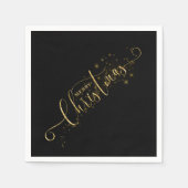Sparkly Faux Gold Flake Merry Kerstmis op zwart Servet (Voorkant)