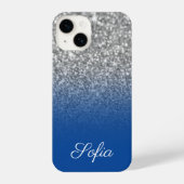 Sparkly Faux Silver Glitter en Deep Blue Ombre iPhone Hoesje (Achterkant)