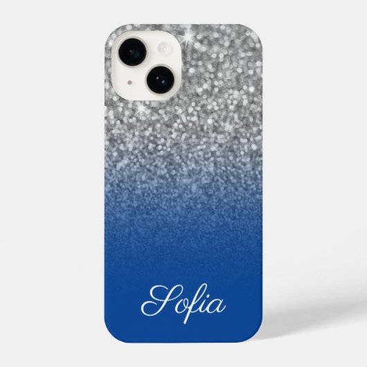 Sparkly Faux Silver Glitter en Deep Blue Ombre iPhone Hoesje (Achterkant)
