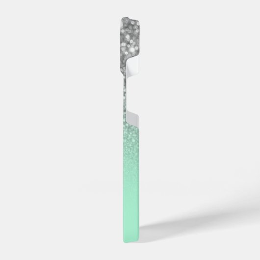 Sparkly Faux Silver Glitter en Mint Green Ombre iPhone Hoesje (Linkerkant)