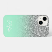 Sparkly Faux Silver Glitter en Mint Green Ombre iPhone Hoesje (Achterkant horizontaal)