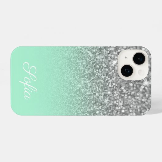 Sparkly Faux Silver Glitter en Mint Green Ombre iPhone Hoesje (Achterkant horizontaal)
