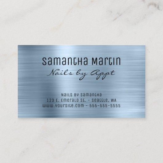 Sparkly Faux Silver Glitter Light Blue Folie Visitekaartje (Achterkant)