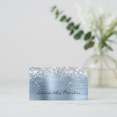 Sparkly Faux Silver Glitter Light Blue Folie Visitekaartje (Staand voorkant)