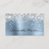Sparkly Faux Silver Glitter Light Blue Folie Visitekaartje (Voorkant)