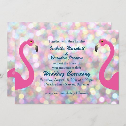 Sparkly Flamingo bruiloft uitnodiging (Voorkant / Achterkant)