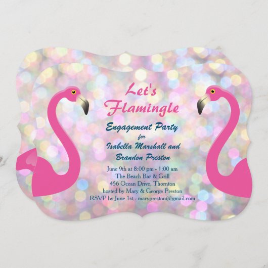 Sparkly Flamingo Engagement Party Invitation Kaart (Voorkant / Achterkant)