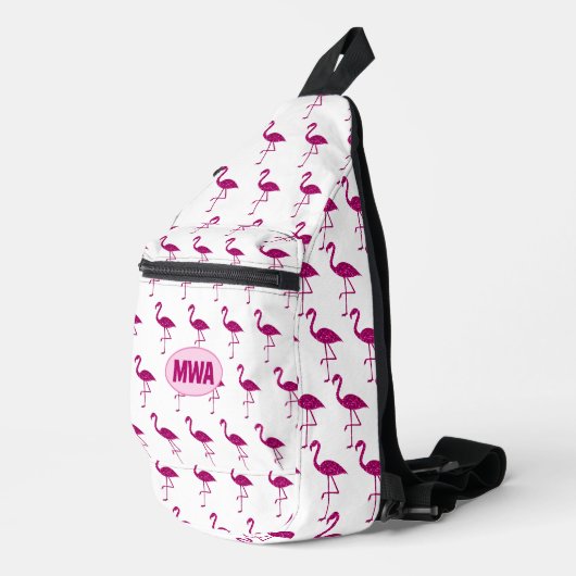 Sparkly flamingo heet roze faux sparkles Monogram Sling Bag (Rechterhoek)