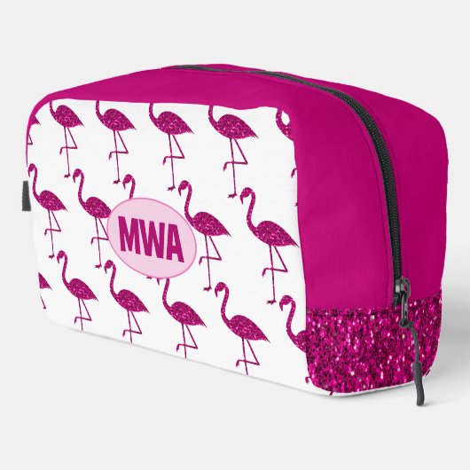 Sparkly flamingo heet roze faux sparkles Monogram Toilettasje (Rechterhoek)