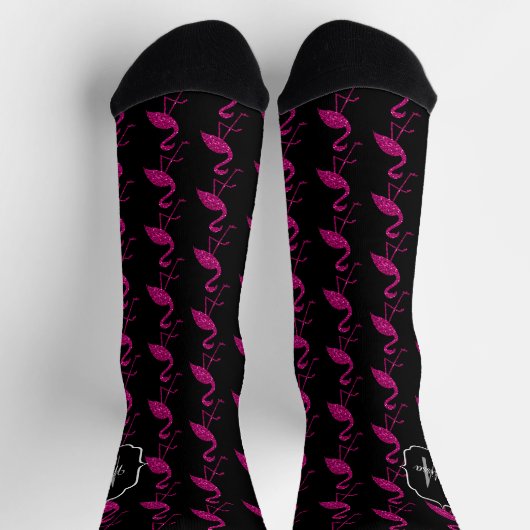 Sparkly flamingo Pink glitter Patroon Monogram Sokken (Top)
