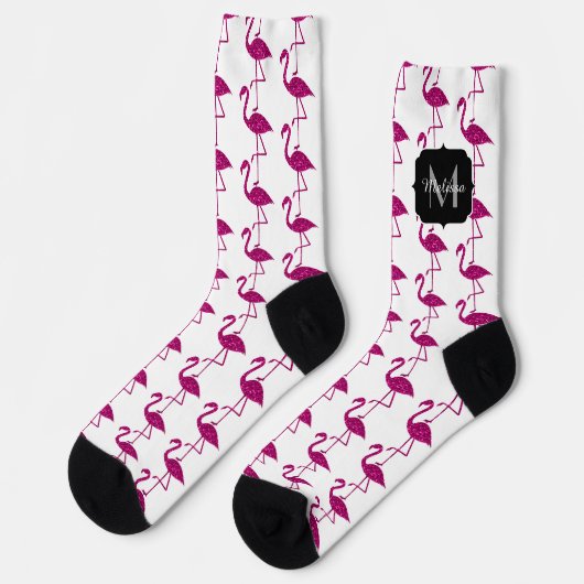 Sparkly flamingo Pink glitter Patroon Monogram Sokken (Links)